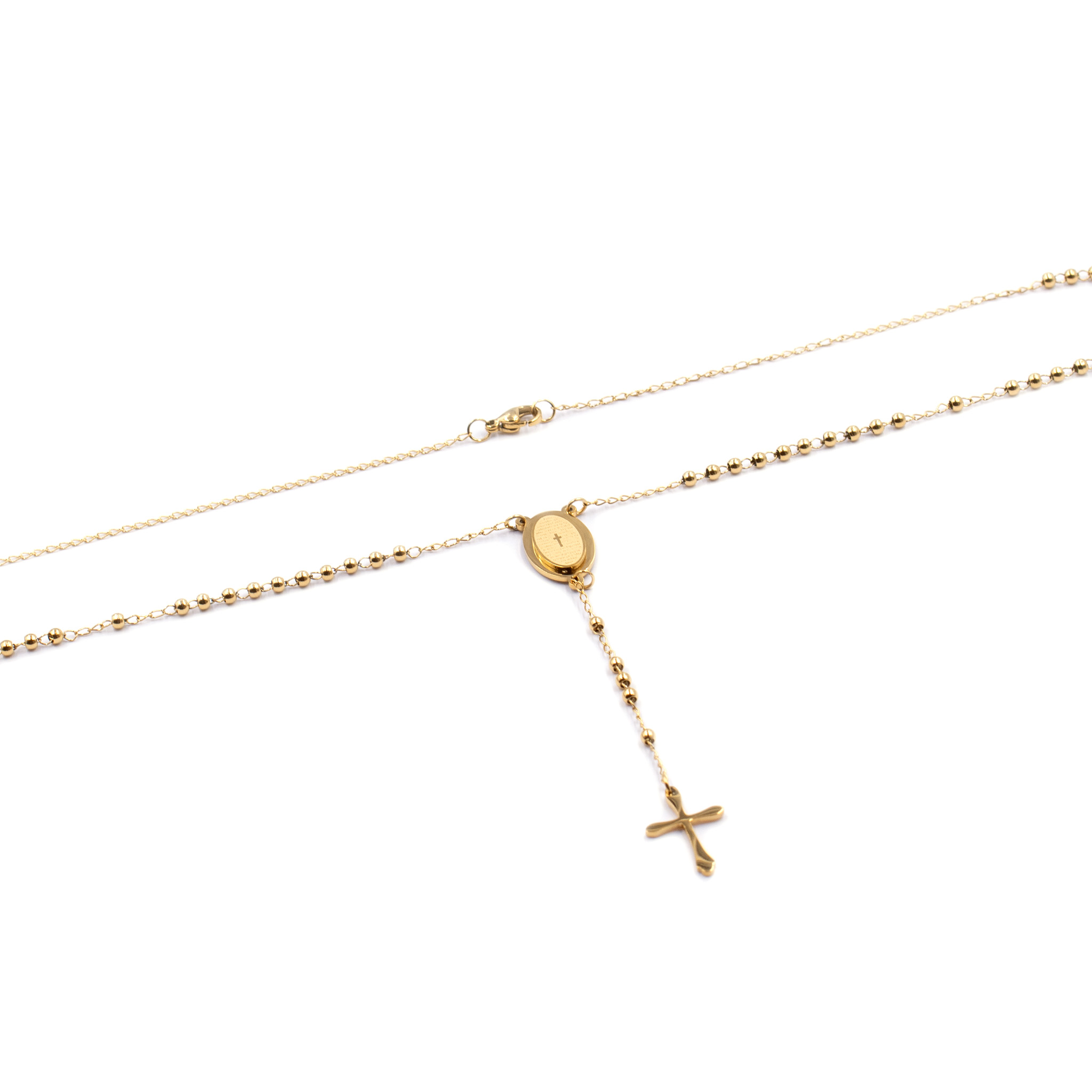 Edelstahl Gebetskette mit Kreuz vergoldet
