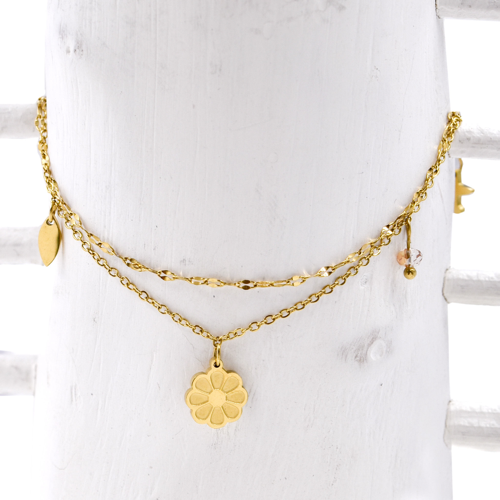 Edelstahl Fußkette "Blume"