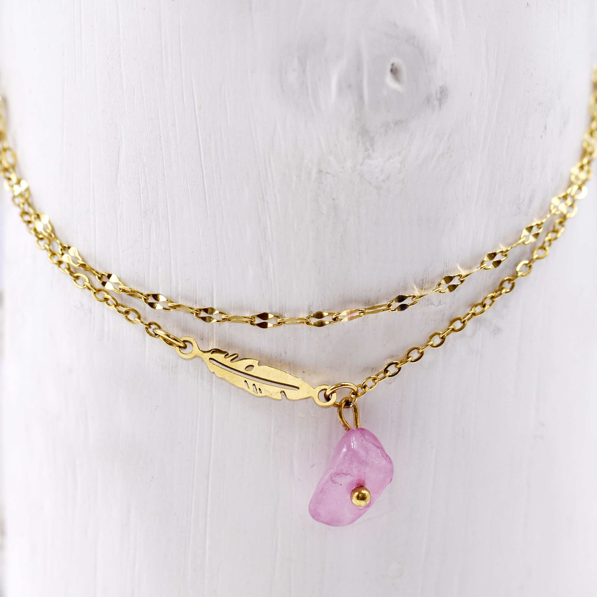 Edelstahlfußkette mit Echtstein