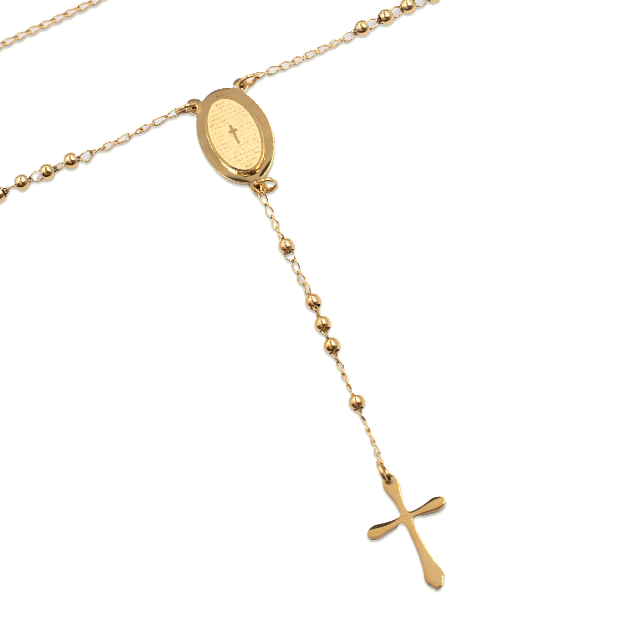 Edelstahl Gebetskette mit Kreuz vergoldet